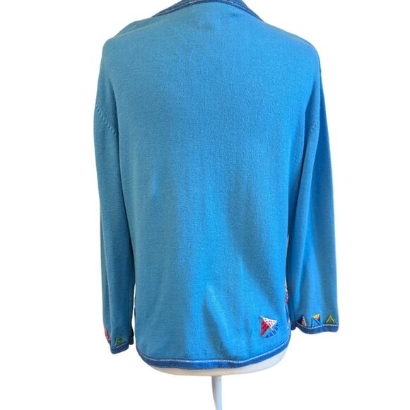 Jack B Quick blue striped nautical pattern cardigan sweater womens size medium - Picture 2 of 11